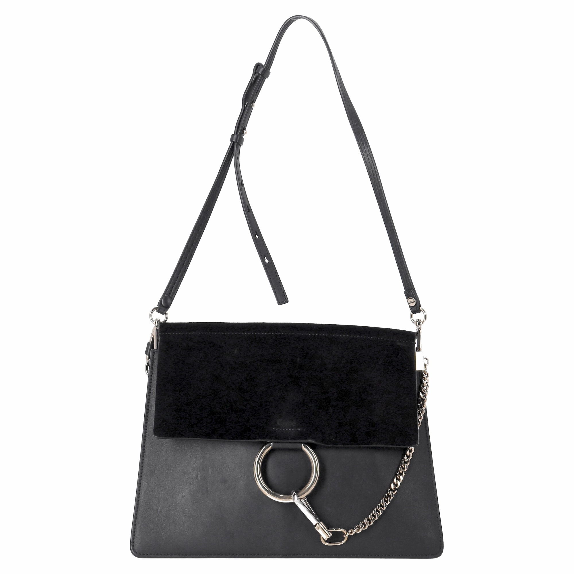 Chlo Medium Faye Shoulder Bag in Black Leather and Suede