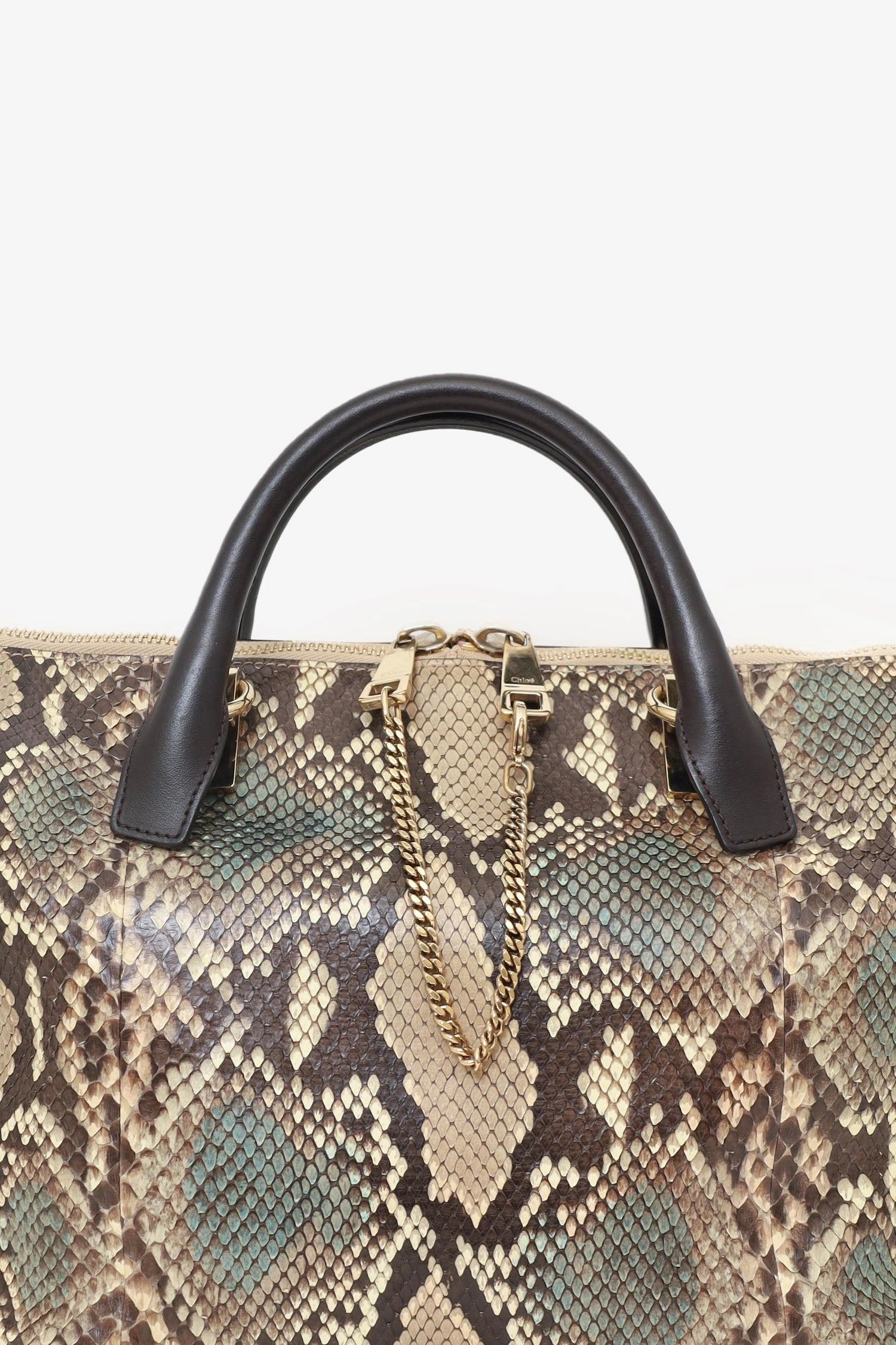 Chloe Burgundy/Python Effect Leather Baylee Tote with Strap