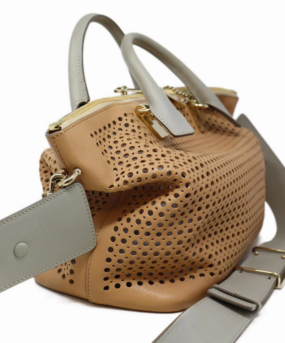 Chloe Tan & Grey Perforated Leather Handbag