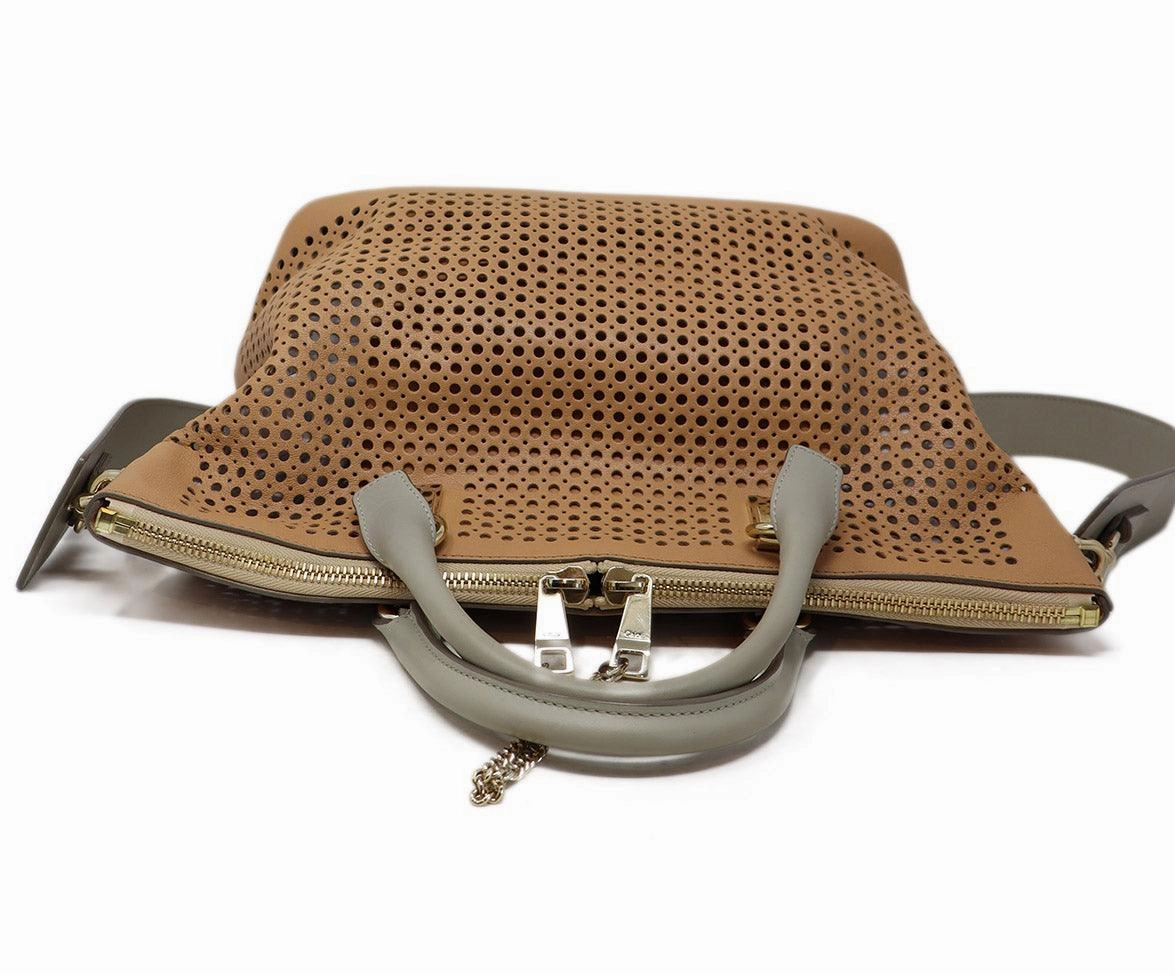 Chloe Tan & Grey Perforated Leather Handbag