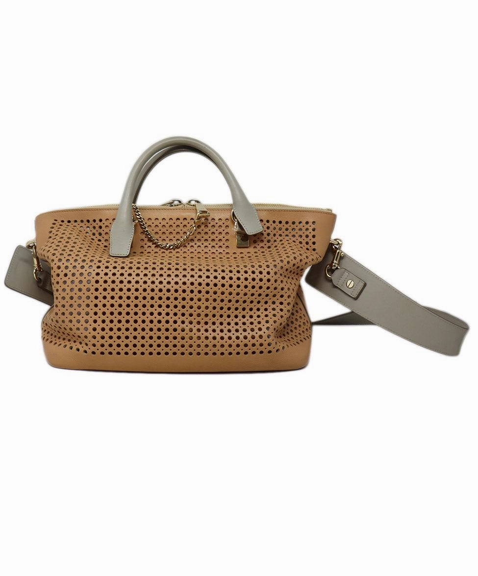 Chloe Tan & Grey Perforated Leather Handbag