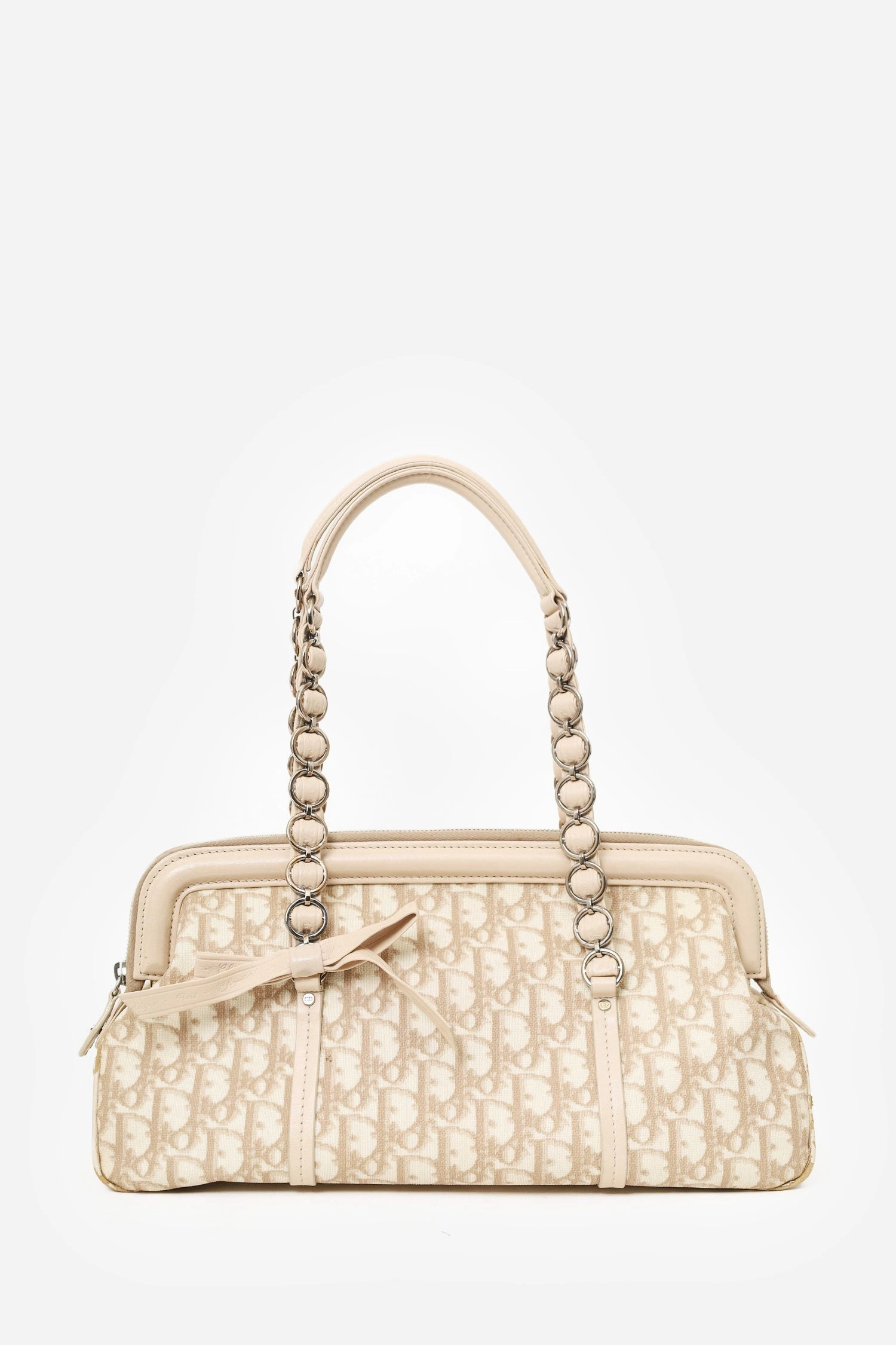 Christian Dior 2006 Beige/White Coated Canvas Diorissimo Romantique Shoulder Bag