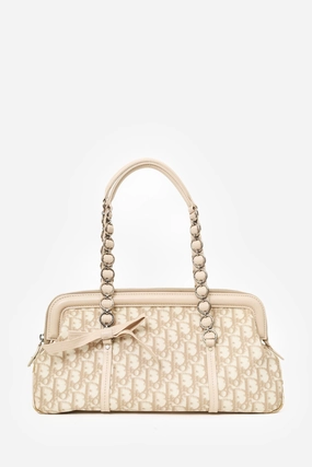 Christian Dior 2006 Beige/White Coated Canvas Diorissimo Romantique Shoulder Bag