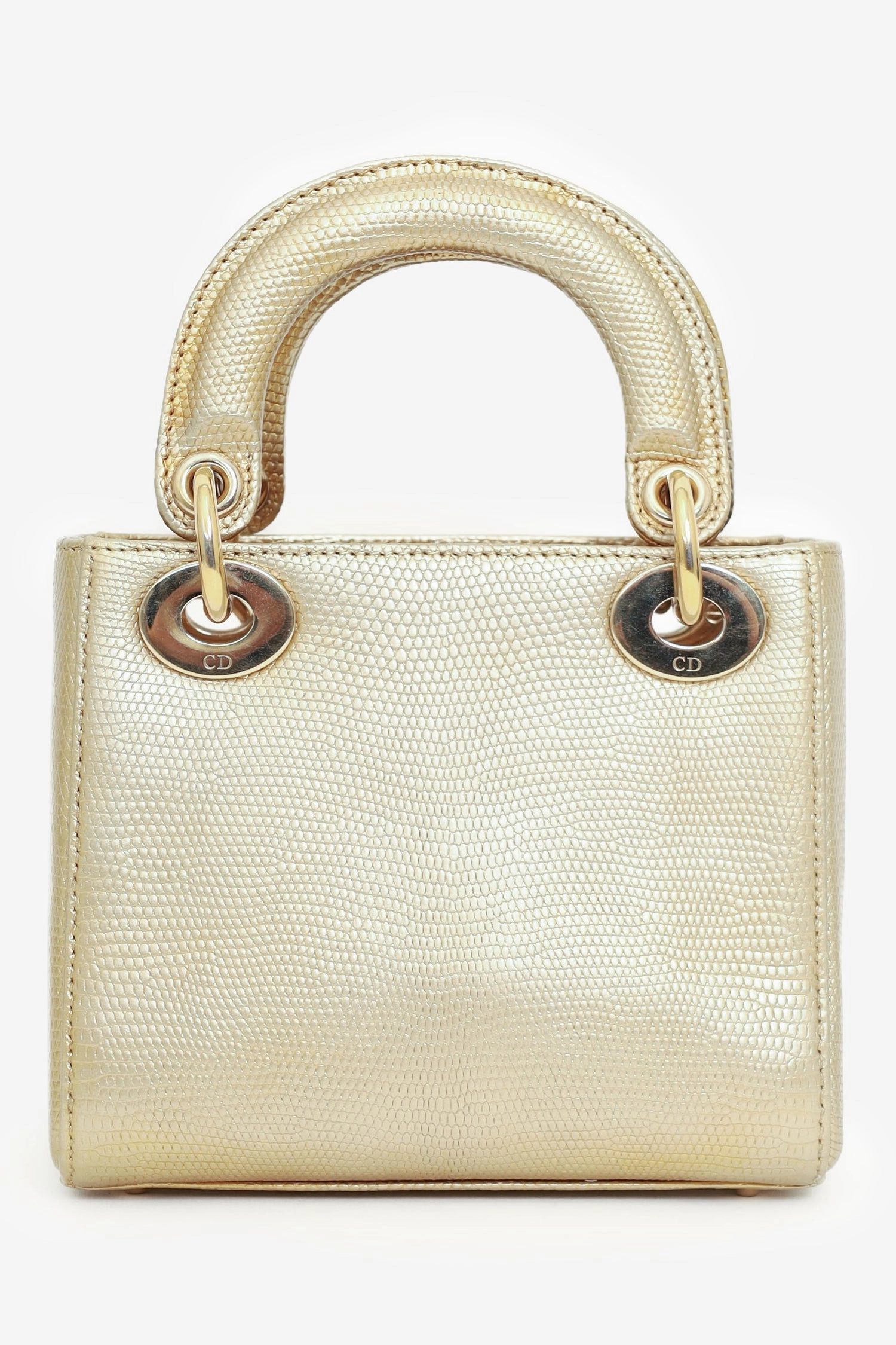 Christian Dior 2018 Gold Metallic Lizard Leather Mini Lady Dior with Strap