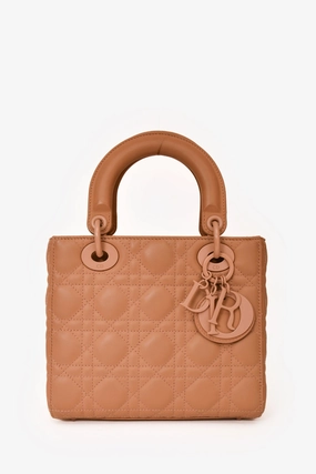 Christian Dior 2020 Brown Matte Cannage Leather Medium Lady Dior Top Handle with Strap