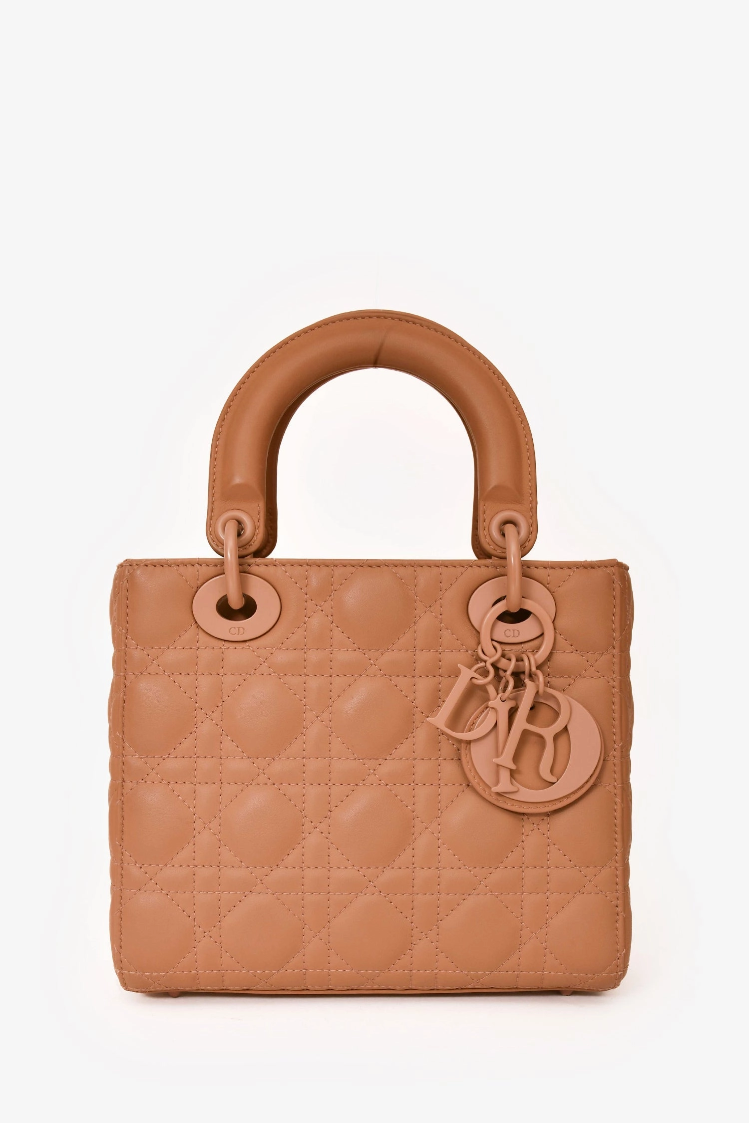 Christian Dior 2020 Brown Matte Cannage Leather Medium Lady Dior Top Handle with Strap