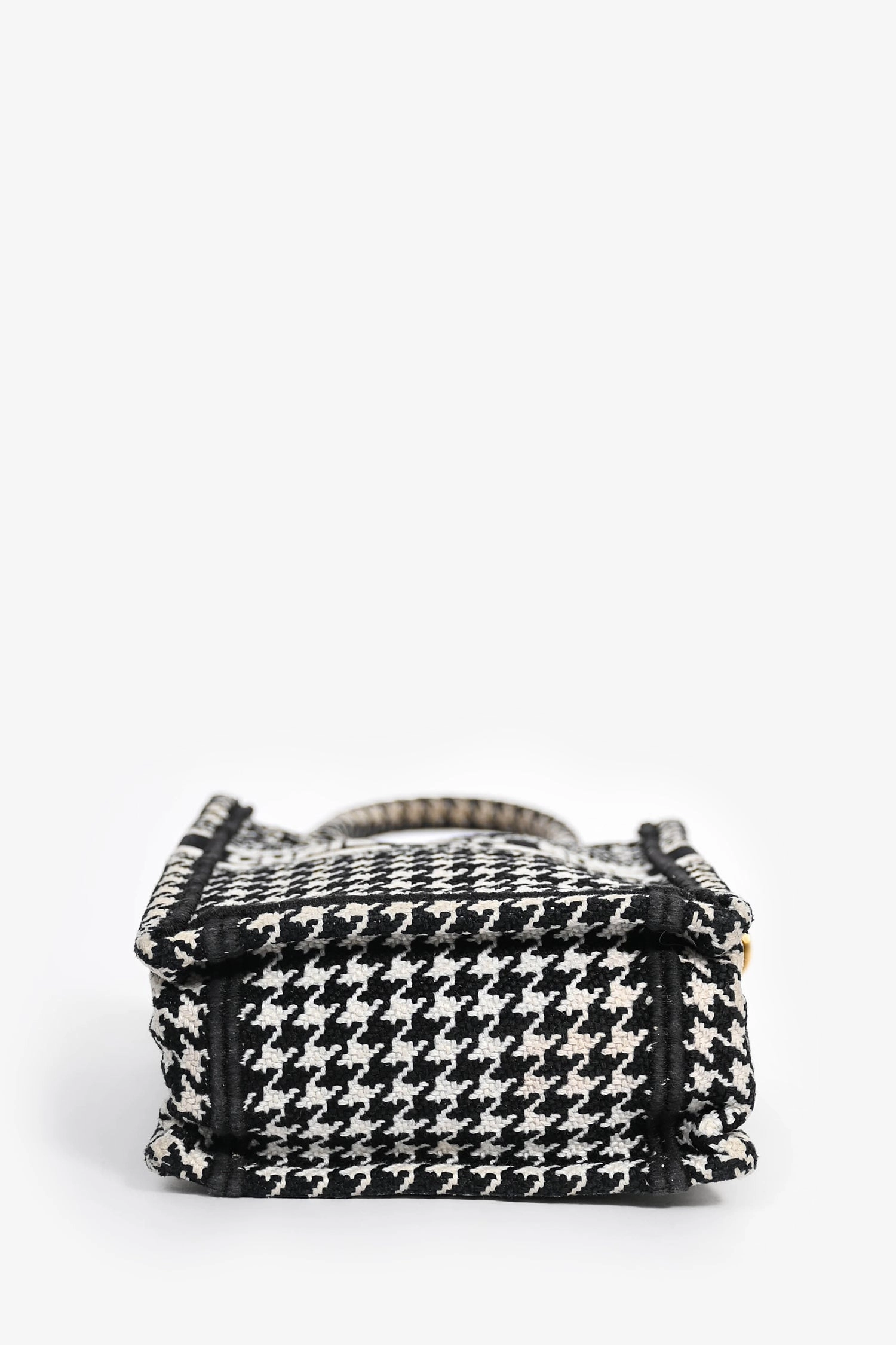 Christian Dior 2022 White/Black Houndstooth Embroidery Mini Book Tote Crossbody Bag (As Is)