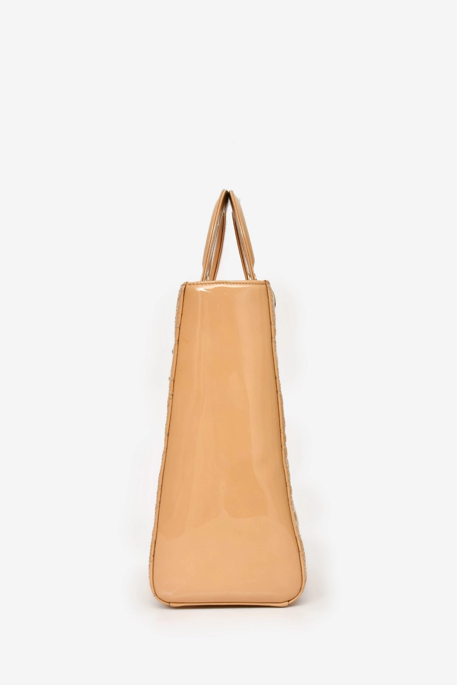 Christian Dior Beige Cannage Patent Leather Large Lady Dior Tote with Strap