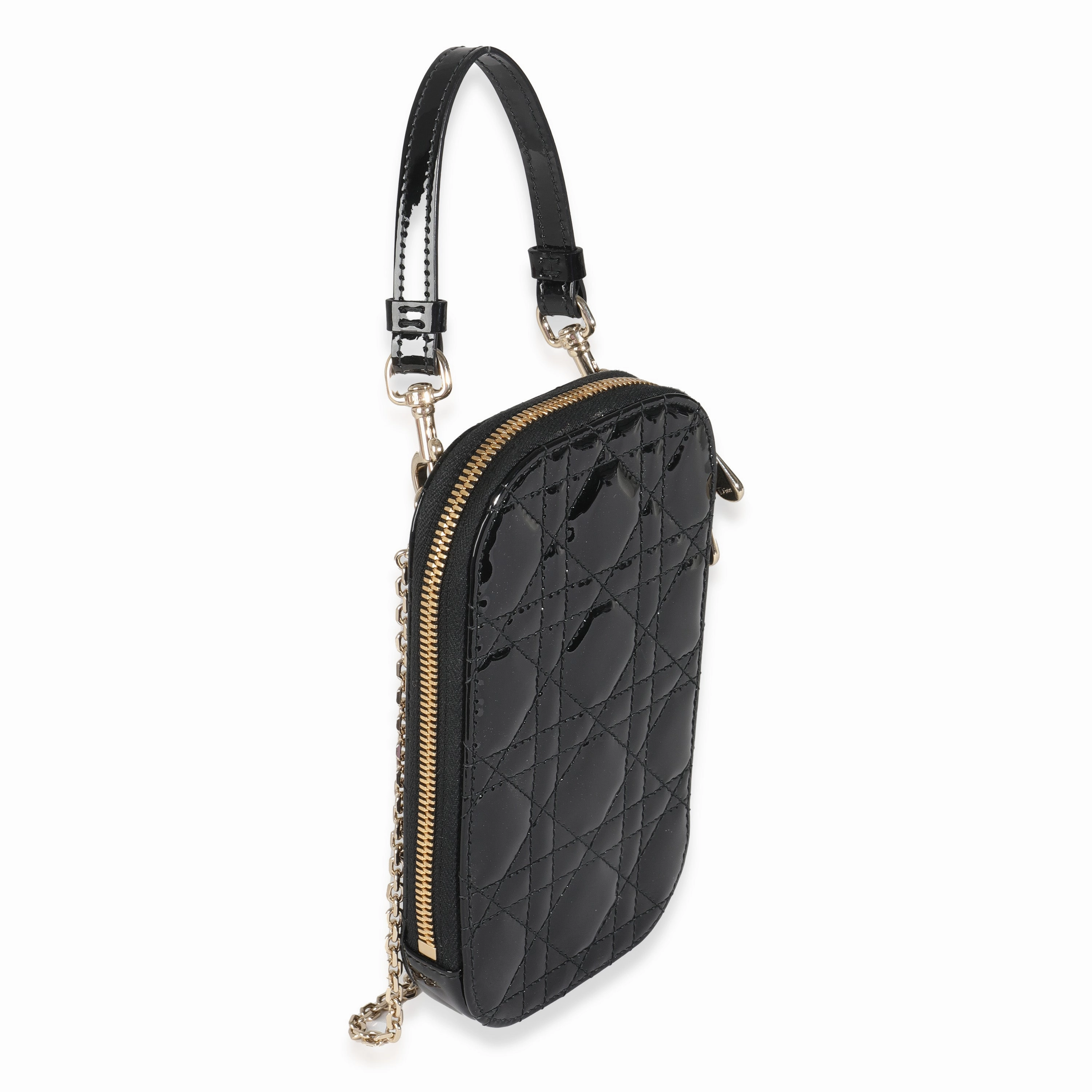 Christian Dior Black Patent Cannage Lady Dior Call'in Dior Phone Holder