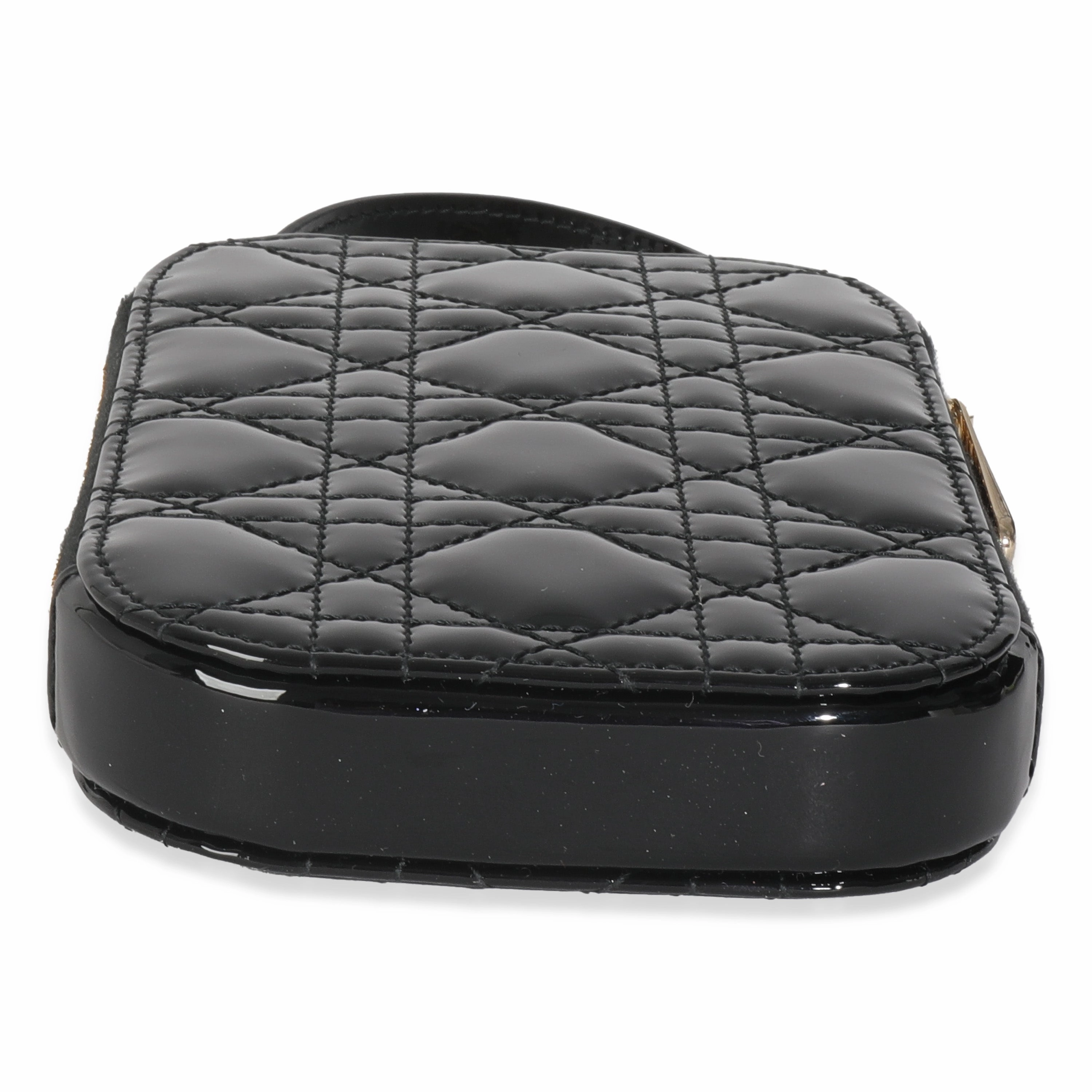 Christian Dior Black Patent Cannage Lady Dior Call'in Dior Phone Holder