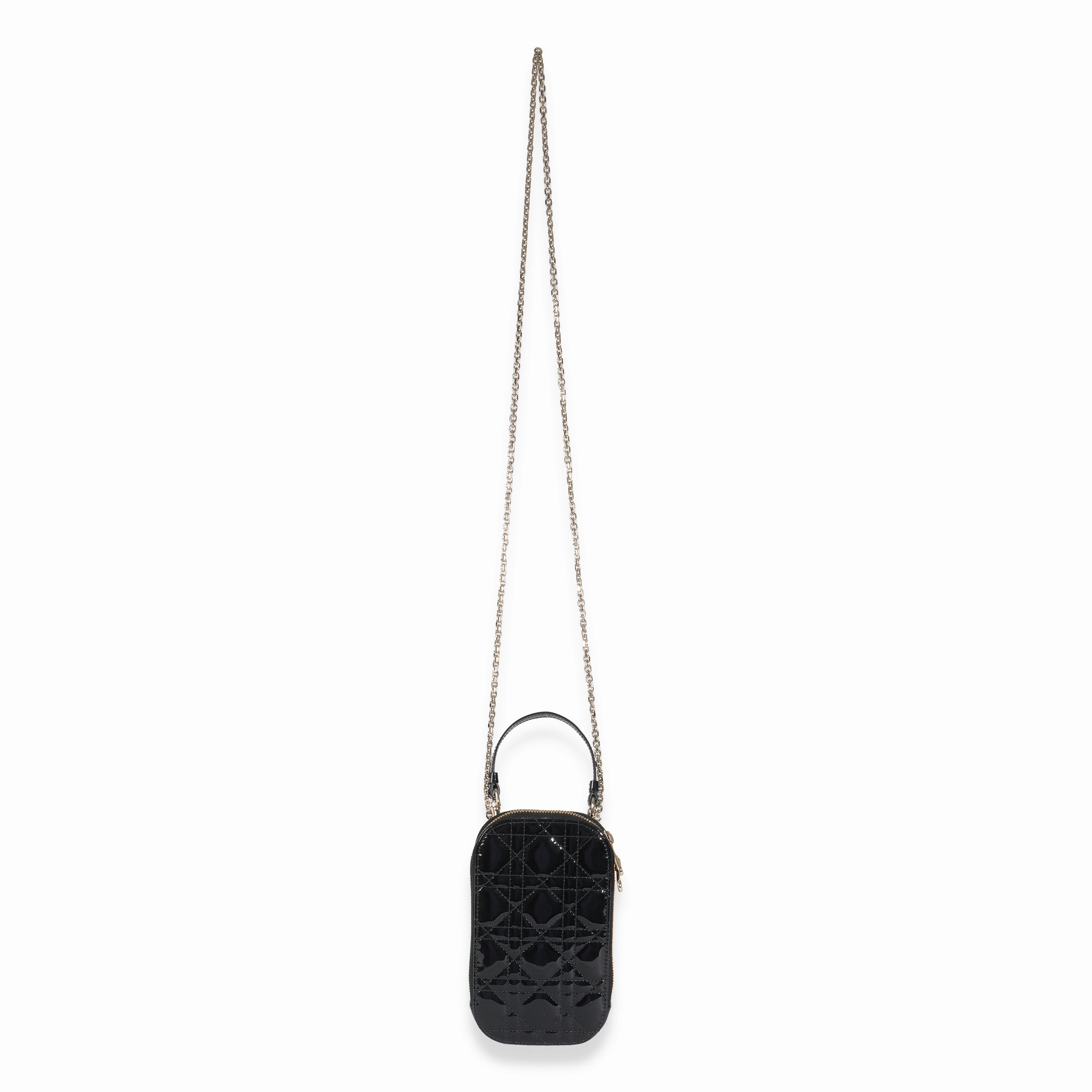Christian Dior Black Patent Cannage Lady Dior Call'in Dior Phone Holder