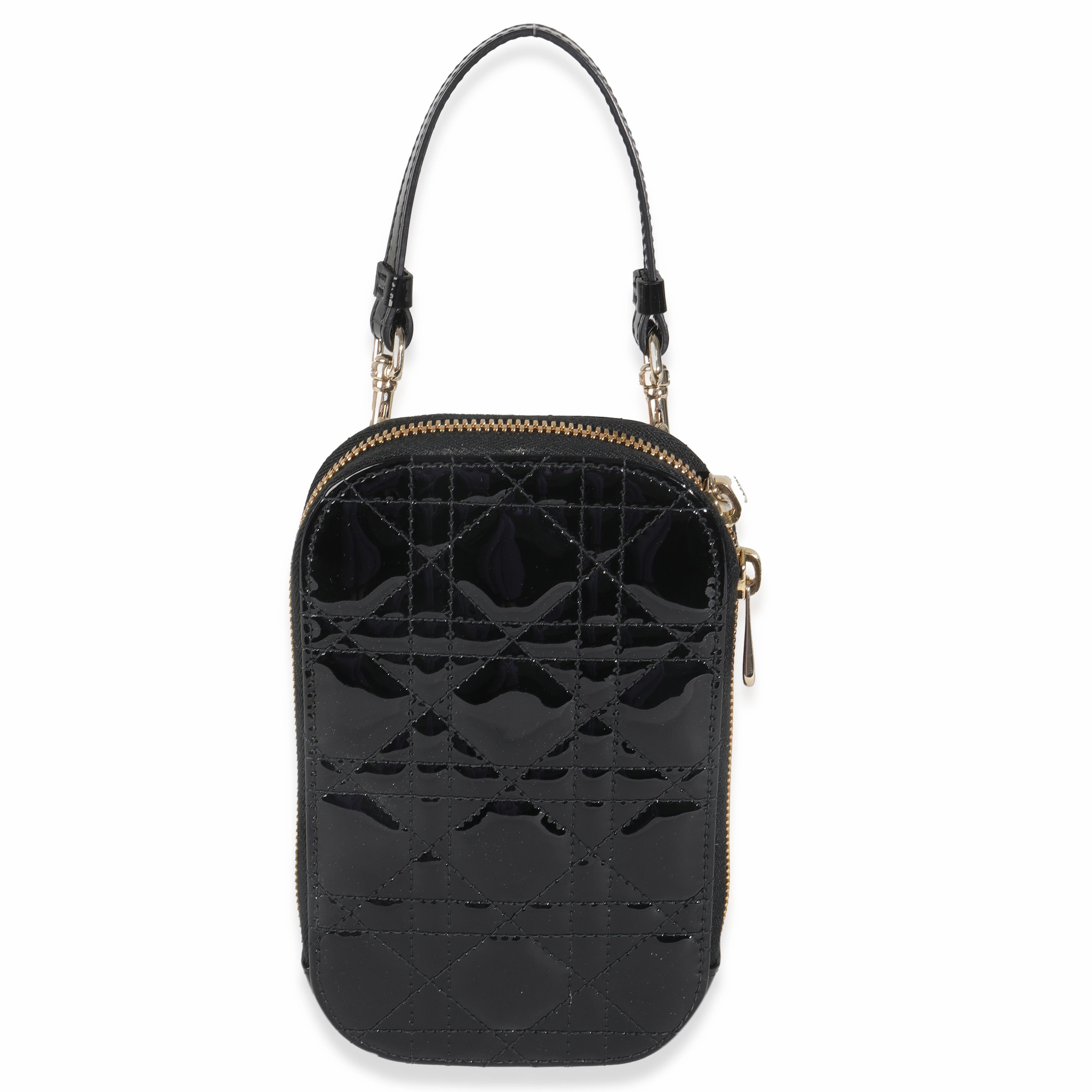 Christian Dior Black Patent Cannage Lady Dior Call'in Dior Phone Holder