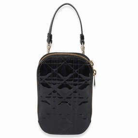 Christian Dior Black Patent Cannage Lady Dior Call'in Dior Phone Holder