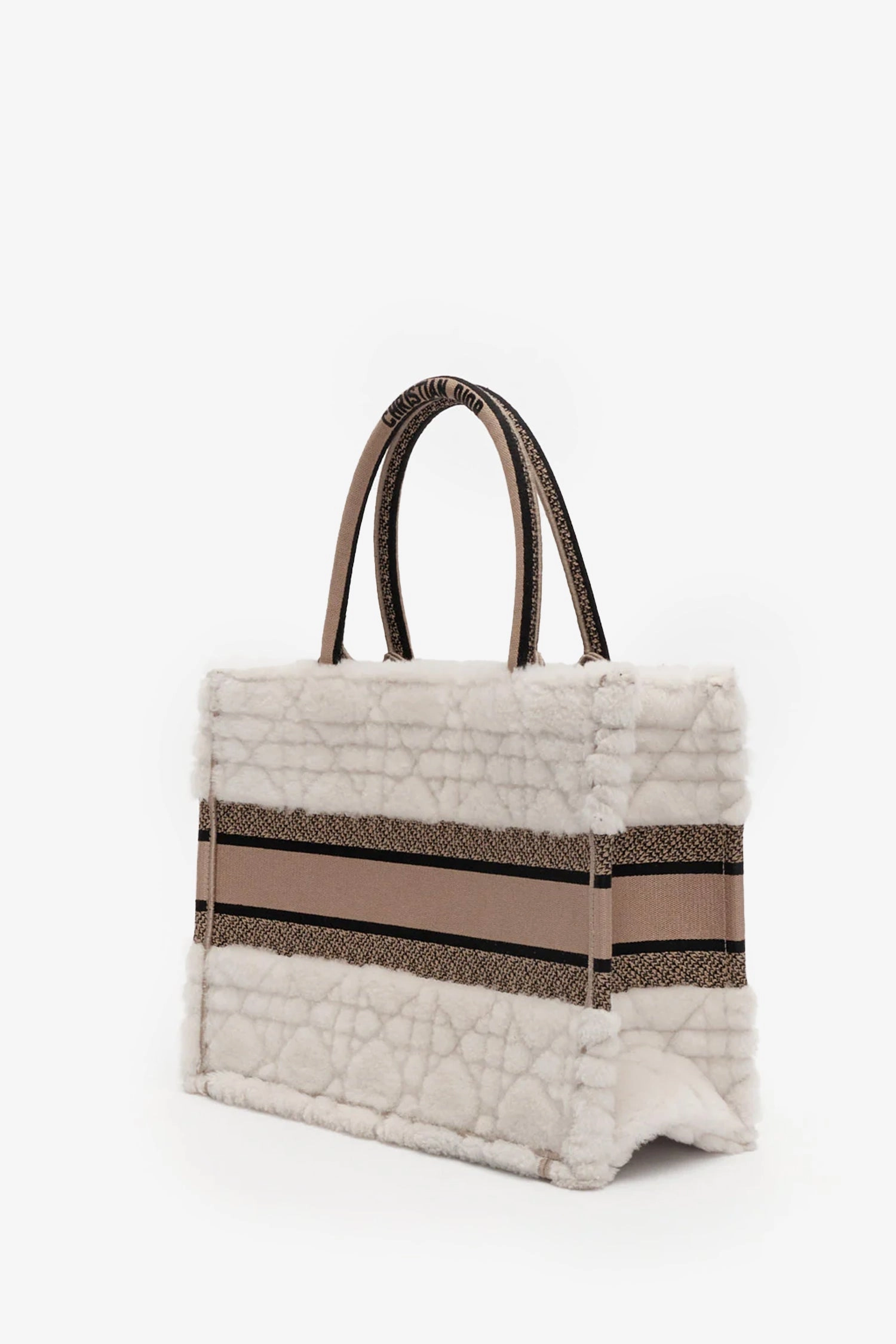 Christian Dior Cream Shearling Book Tote Bag