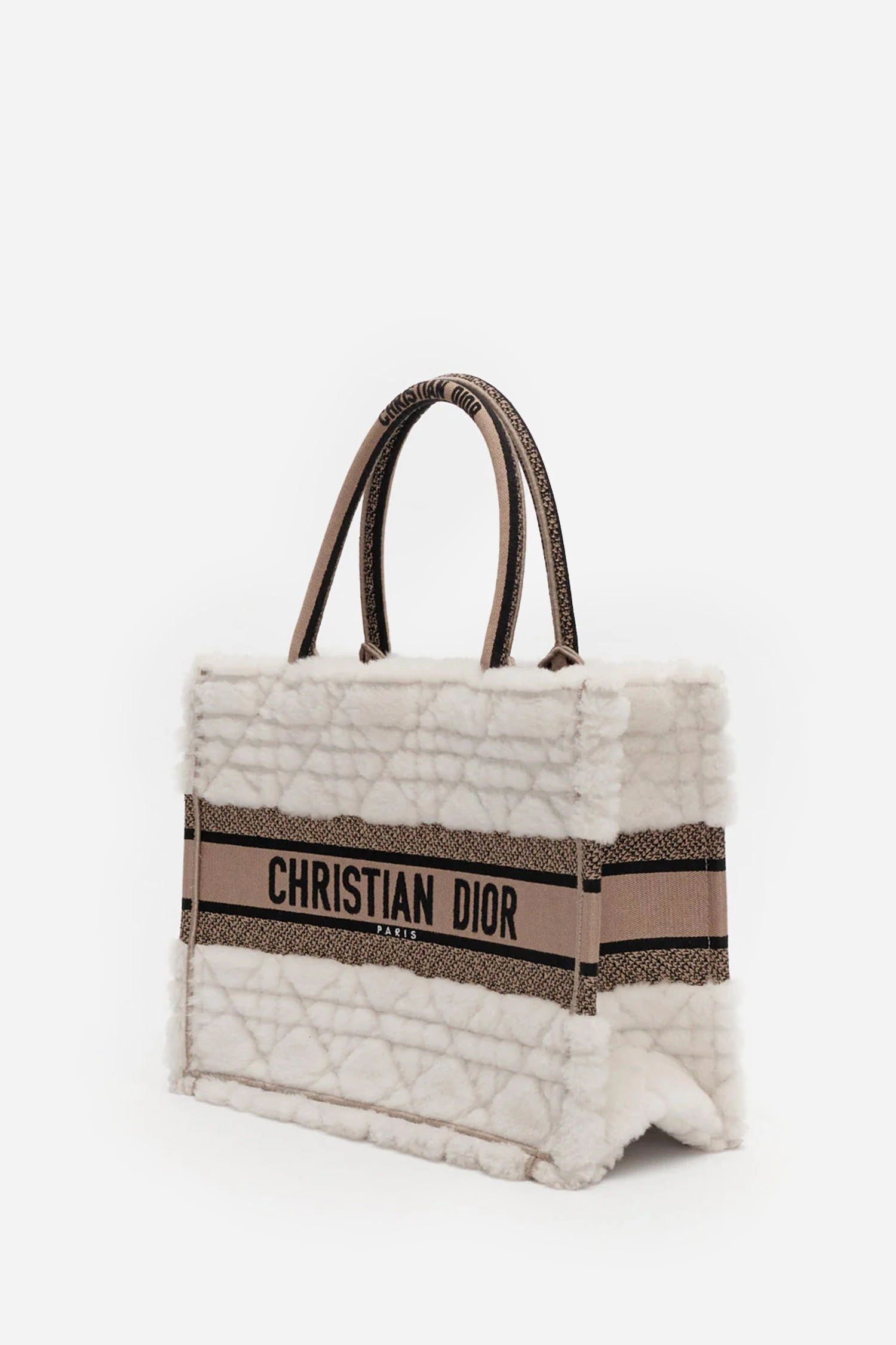 Christian Dior Cream Shearling Book Tote Bag