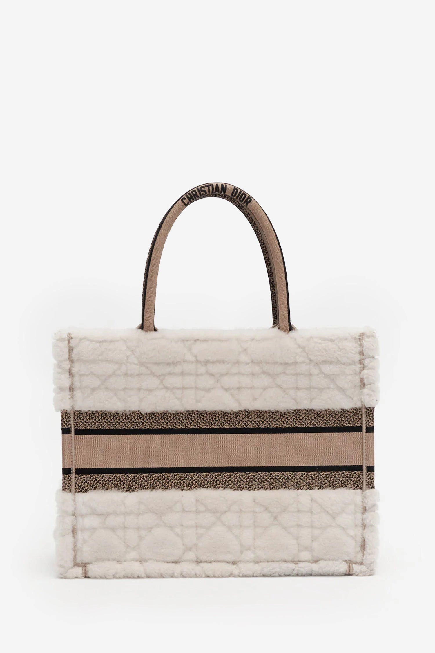 Christian Dior Cream Shearling Book Tote Bag