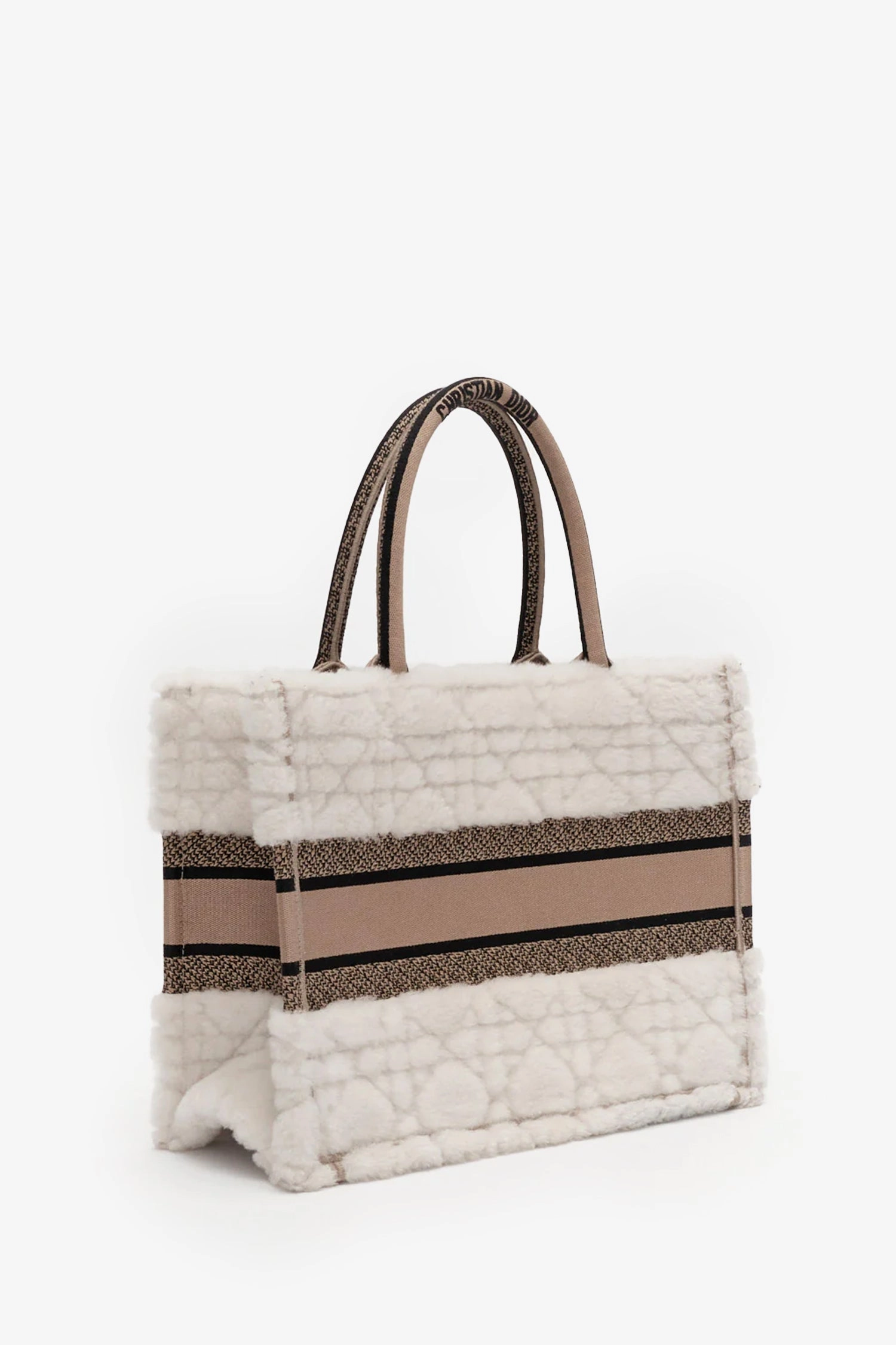 Christian Dior Cream Shearling Book Tote Bag