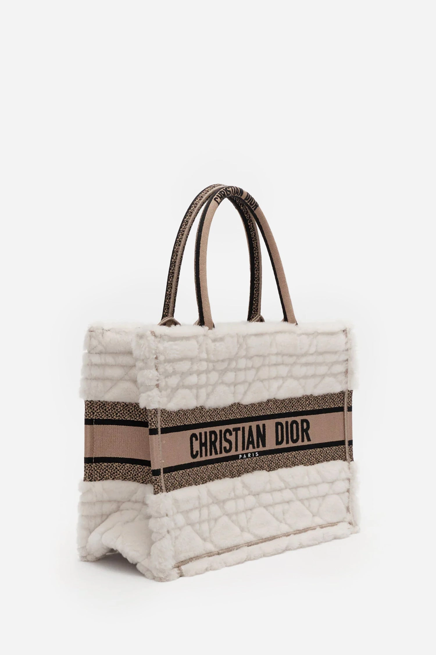 Christian Dior Cream Shearling Book Tote Bag