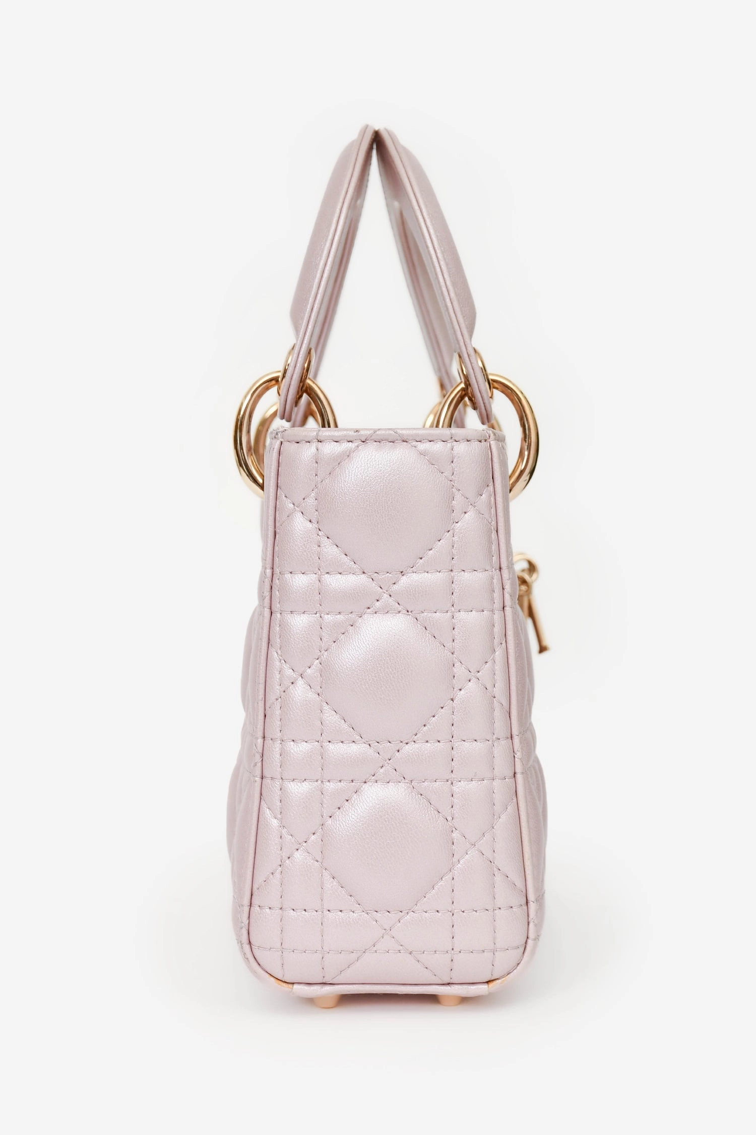 Christian Dior Pink Shimmer Cannage Leather Mini 'Lady Dior 'Top Handle with Strap (As Is)