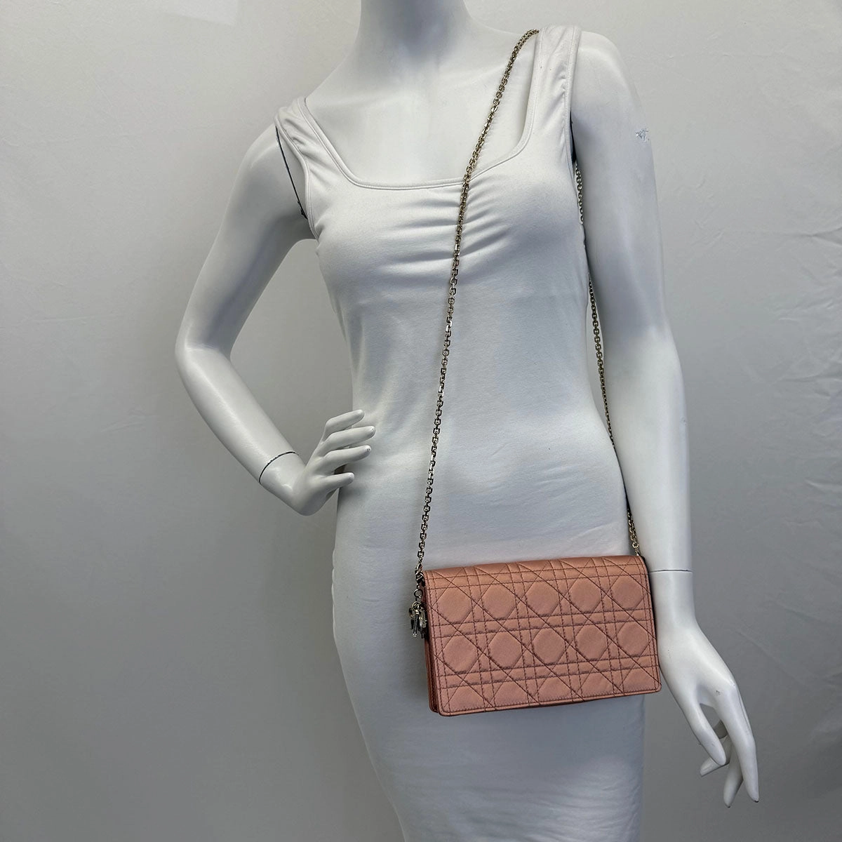 Christian Dior Satin Cannage Wallet on Chain