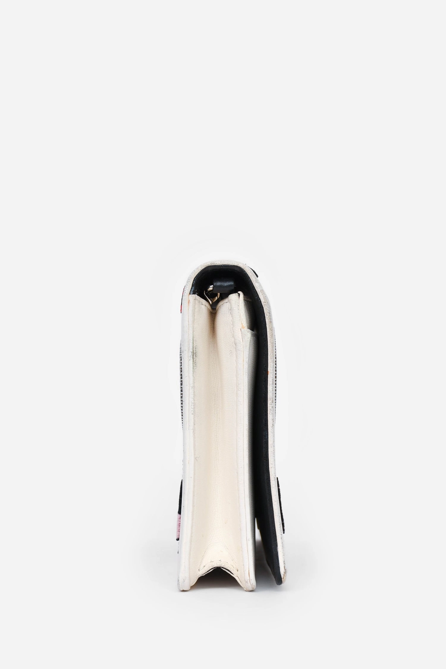 Christian Dior White Leather Patch Detail Wallet On Chain (As Is)
