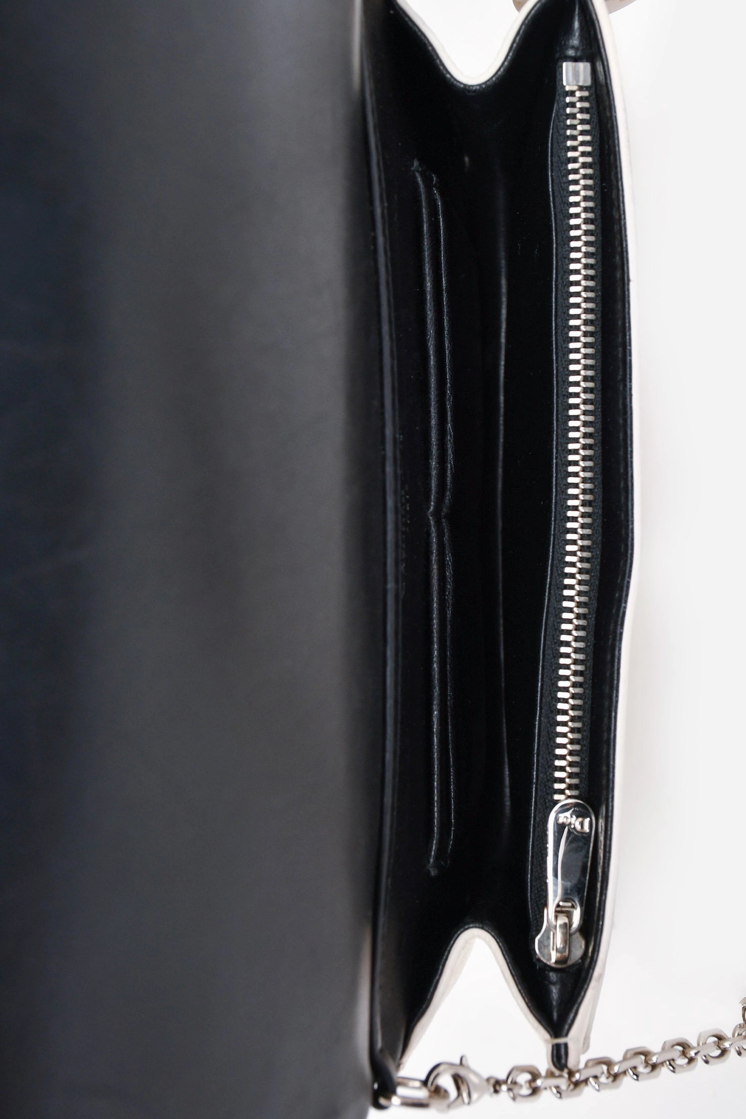 Christian Dior White Leather Patch Detail Wallet On Chain (As Is)