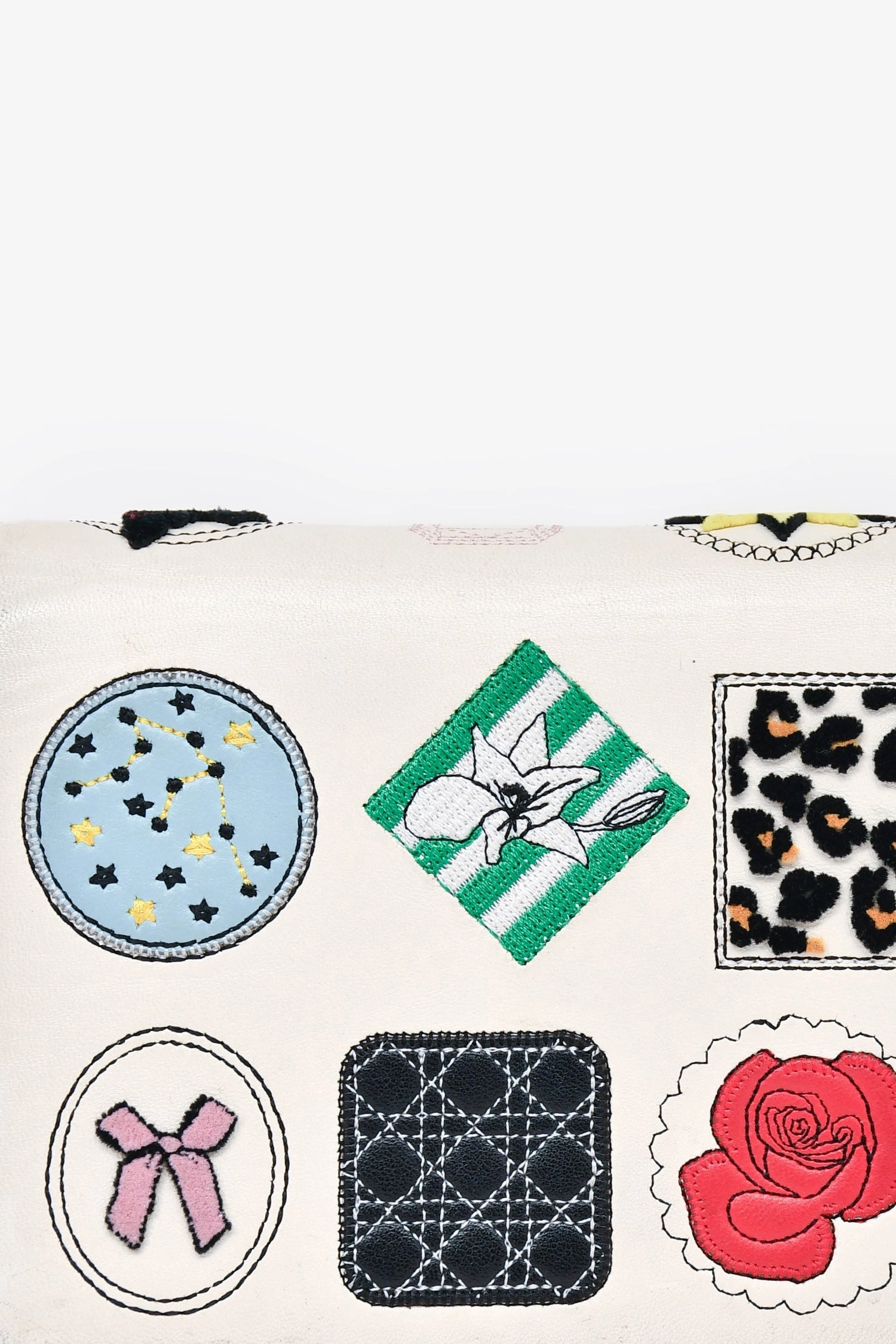 Christian Dior White Leather Patch Detail Wallet On Chain (As Is)