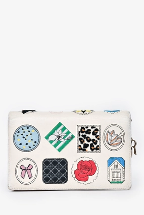 Christian Dior White Leather Patch Detail Wallet On Chain (As Is)
