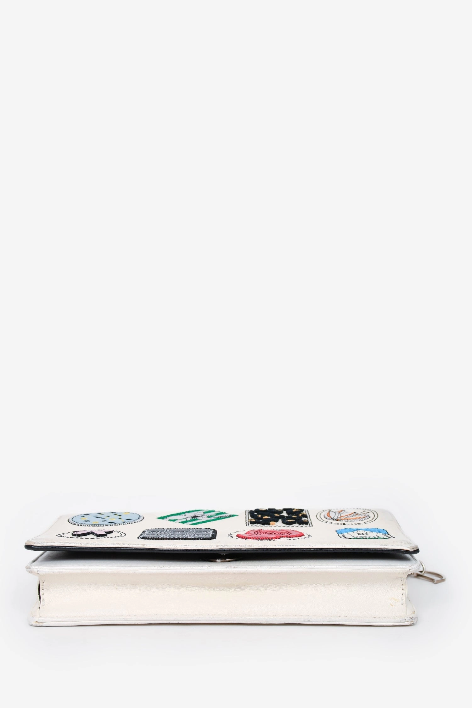 Christian Dior White Leather Patch Detail Wallet On Chain (As Is)