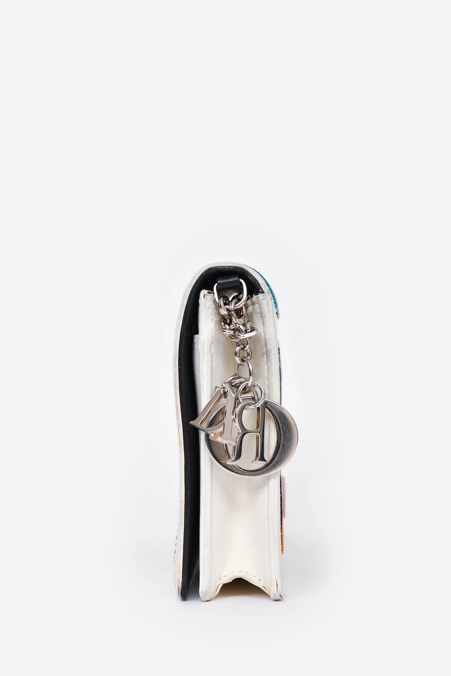 Christian Dior White Leather Patch Detail Wallet On Chain (As Is)