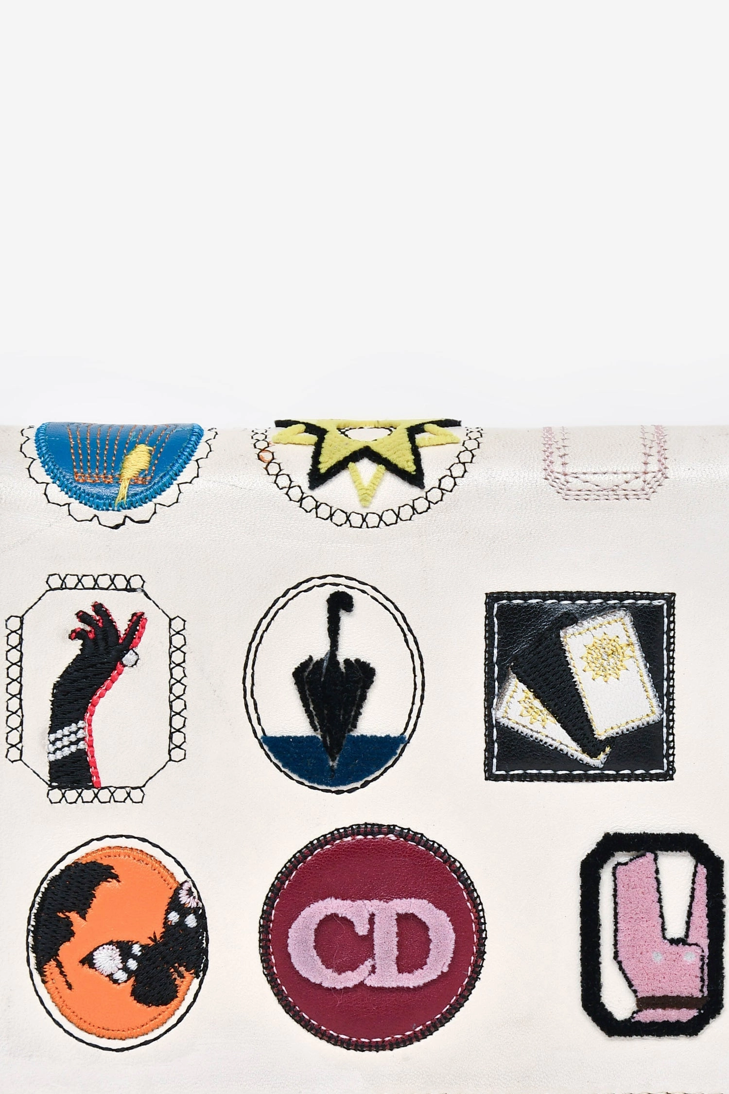 Christian Dior White Leather Patch Detail Wallet On Chain (As Is)