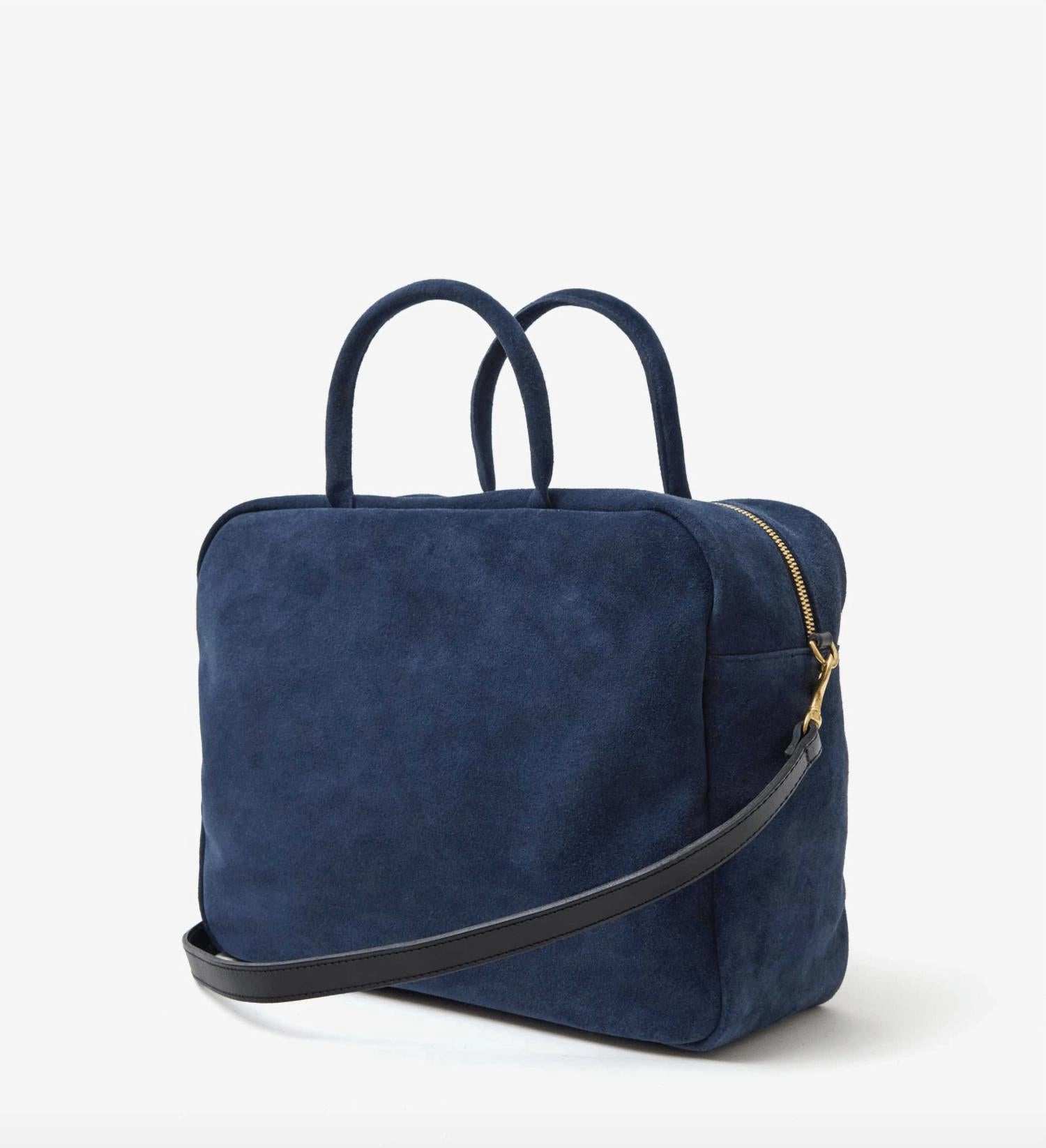 Claude Suede Leather Tote Shoulder Bag In Navy