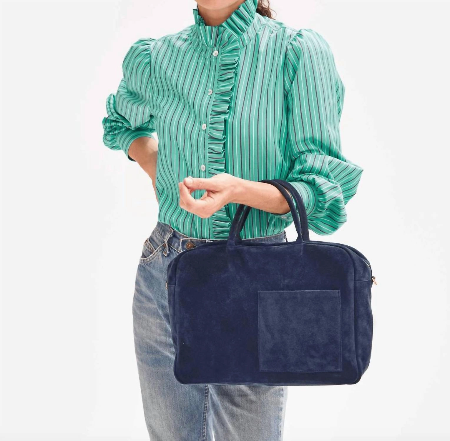 Claude Suede Leather Tote Shoulder Bag In Navy