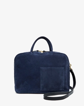 Claude Suede Leather Tote Shoulder Bag In Navy