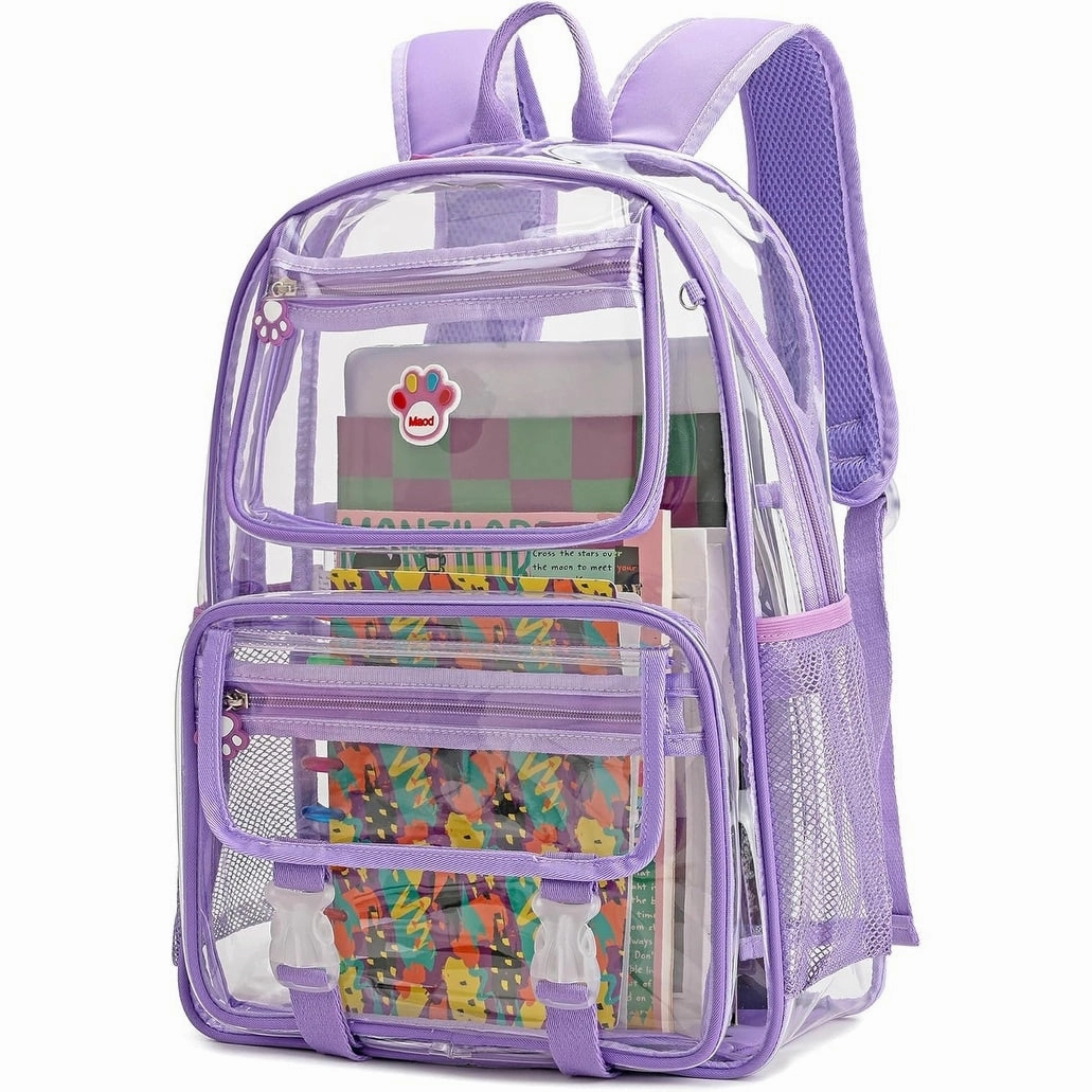 Clear Backpack Stadium Approved Heavy Duty for School Women Men Large PVC Transparent Bookbags with Adjustable Shoulders
