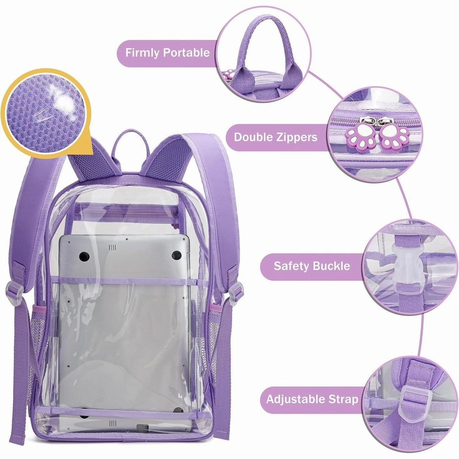 Clear Backpack Stadium Approved Heavy Duty for School Women Men Large PVC Transparent Bookbags with Adjustable Shoulders