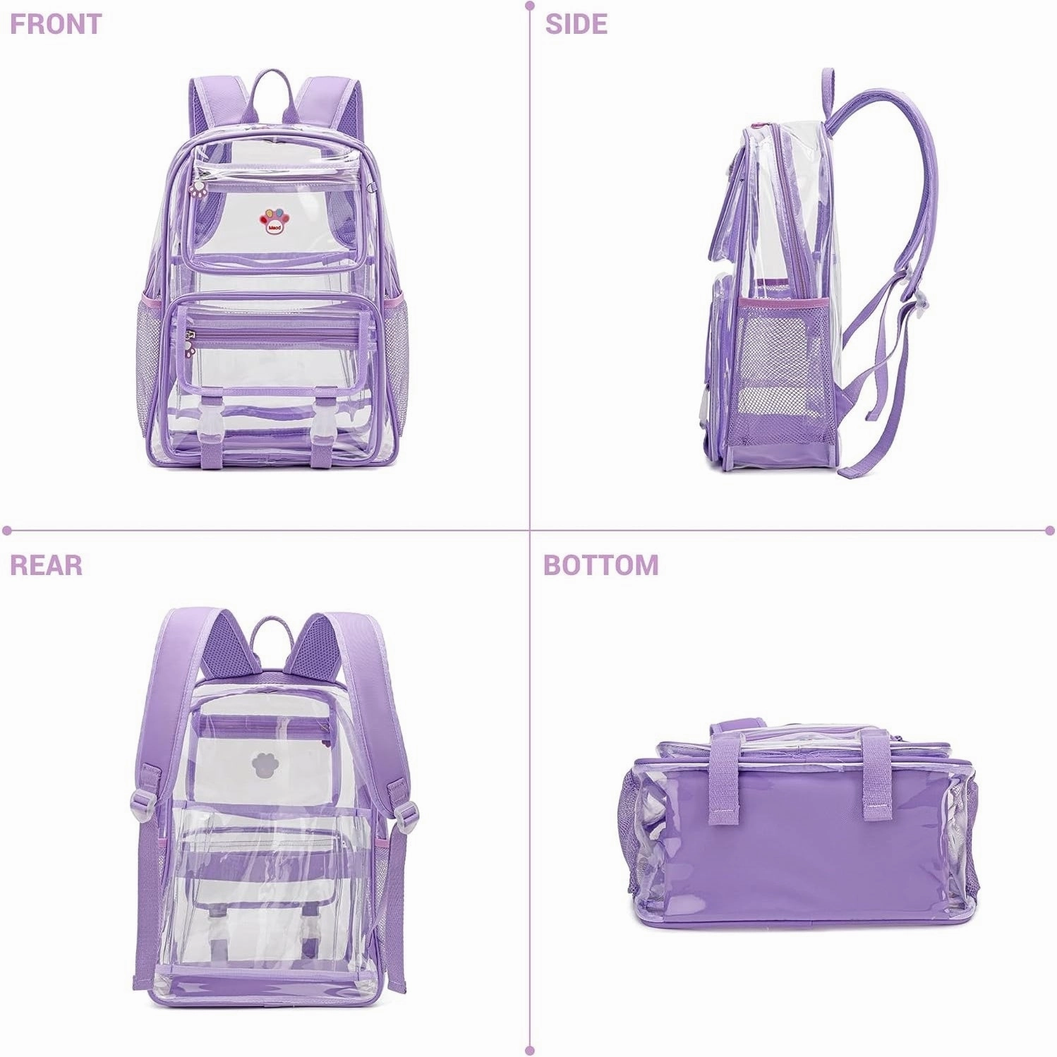 Clear Backpack Stadium Approved Heavy Duty for School Women Men Large PVC Transparent Bookbags with Adjustable Shoulders