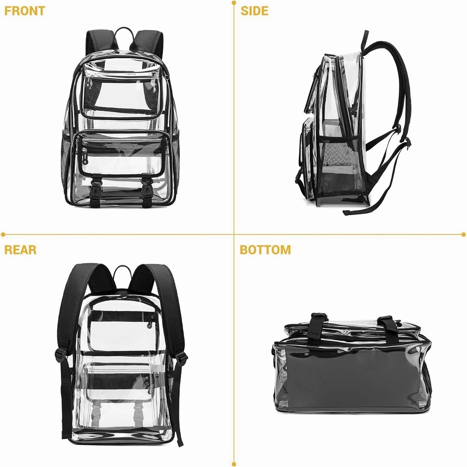 Clear Backpack Stadium Approved Heavy Duty for School Women Men Large PVC Transparent Bookbags with Adjustable Shoulders