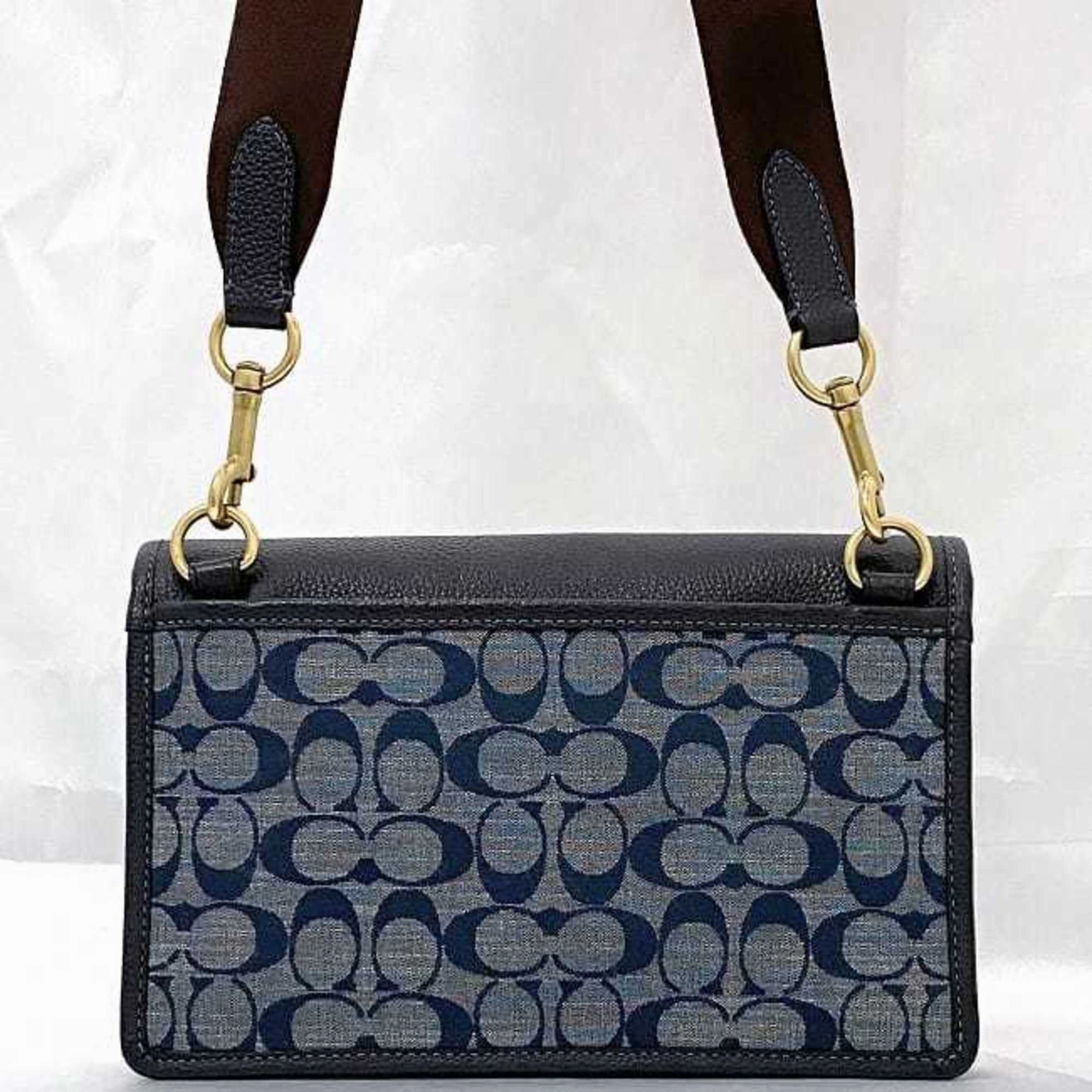 Coach blue Navy Leather Canvas Shoulder Bag (Pre-Owned)