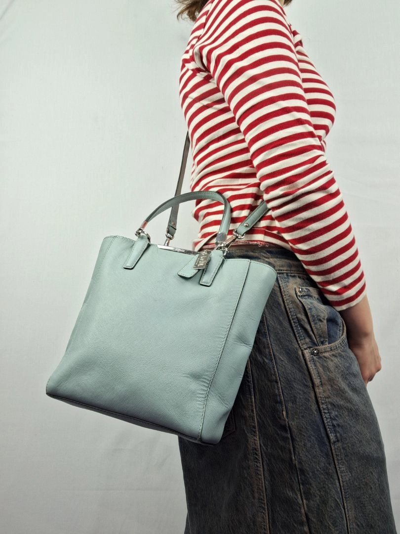 Coach  Cornflower Blue Saffiano Leather Mini Madison North South Tote Bag