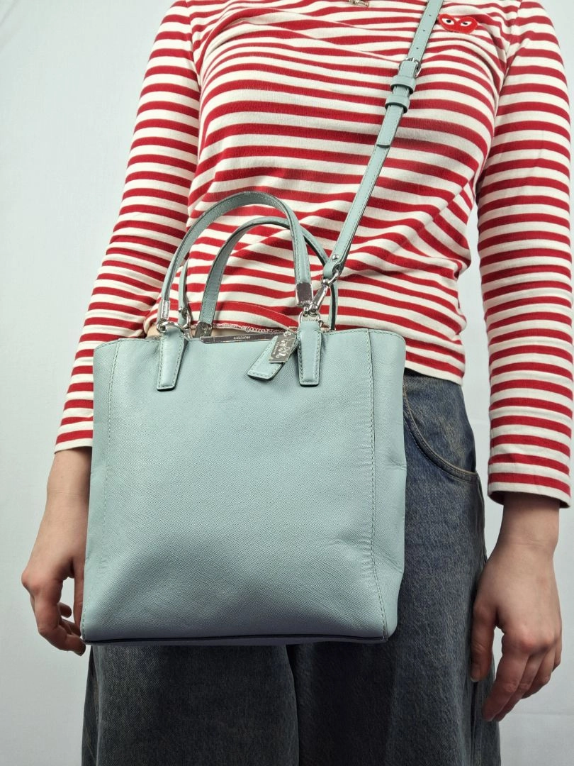 Coach  Cornflower Blue Saffiano Leather Mini Madison North South Tote Bag