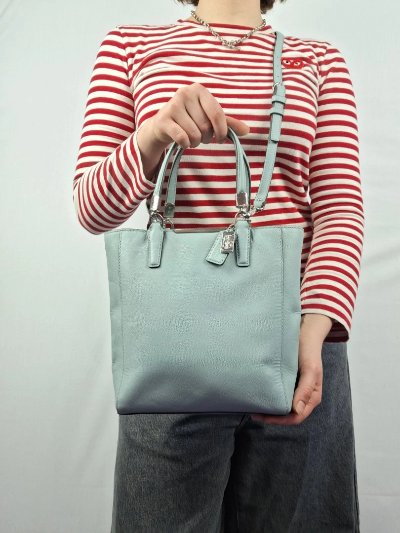 Coach  Cornflower Blue Saffiano Leather Mini Madison North South Tote Bag