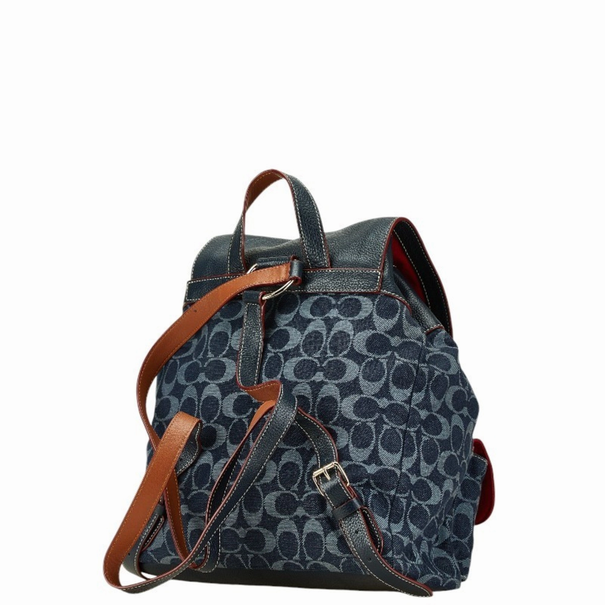 Coach Navy  Color Canvas Leather Backpack (Pre-Owned)