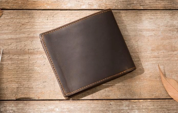 Coffee Cool Leather Mens Slim Small Wallet Bifold Vintage billfold Wallet for Men