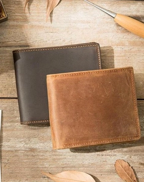 Coffee Cool Leather Mens Slim Small Wallet Bifold Vintage billfold Wallet for Men