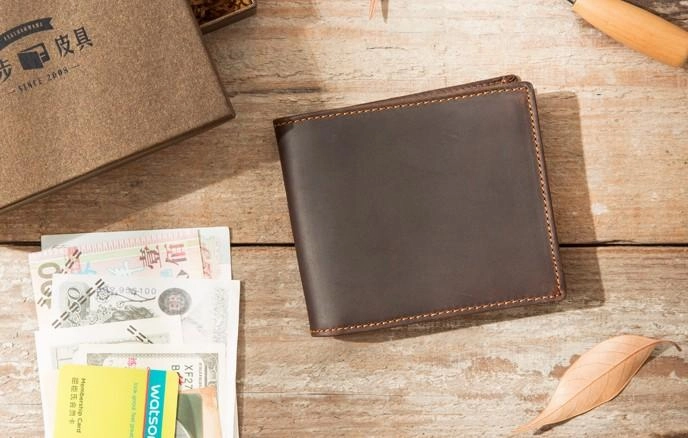 Coffee Cool Leather Mens Slim Small Wallet Bifold Vintage billfold Wallet for Men