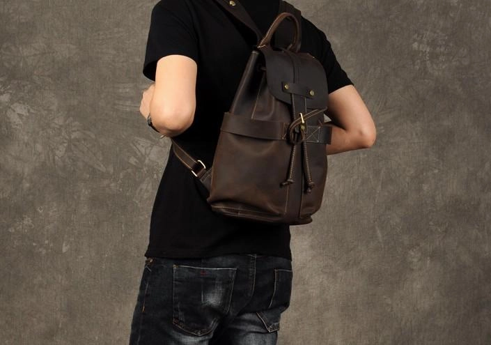 Coffee Leather Large Mens Cool Backpacks Travel Backpacks Fashion Backpacks for men