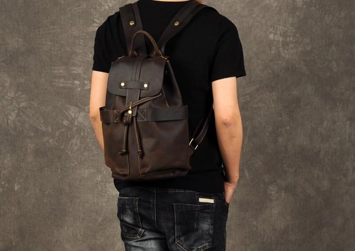 Coffee Leather Large Mens Cool Backpacks Travel Backpacks Fashion Backpacks for men
