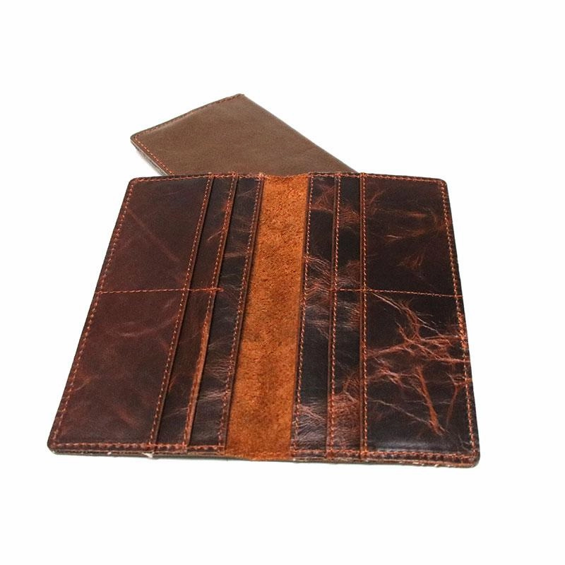 Coffee Leather Long Wallets for men Slim Bifold Vintage Men Long Wallet