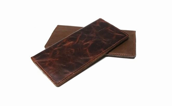 Coffee Leather Long Wallets for men Slim Bifold Vintage Men Long Wallet